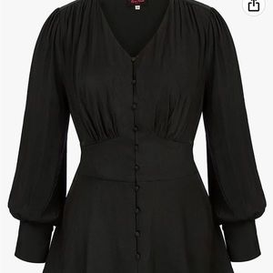 NWT Hanna Nicole Plus Size Button Victorian Black Blouse, size 18 runs small